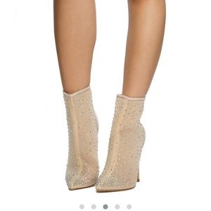 NEW Nude Rhinestone Harwin Sock Boot - Women's 10